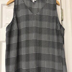 Nine West Women Sleeveless Herringbone Print Top Black/White  Size 2XL Office